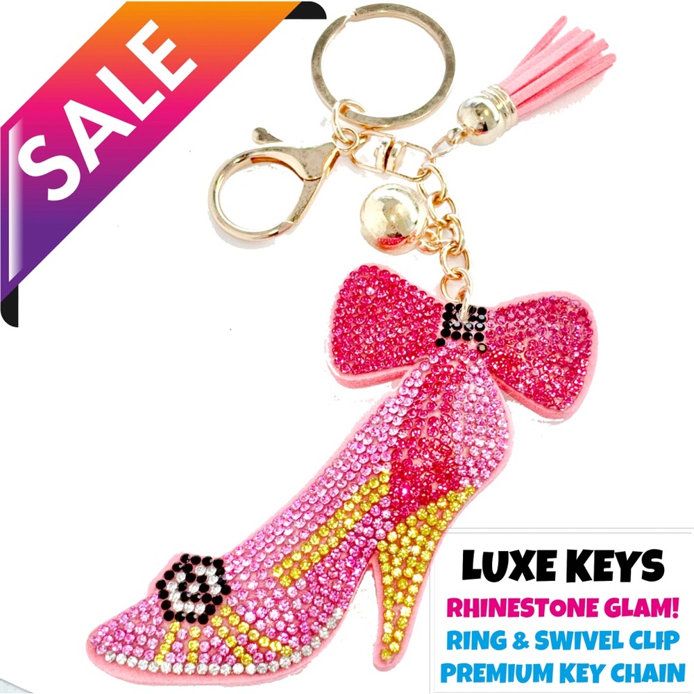 Luxe Keys Rhinestone Key Chain - Pink Heels